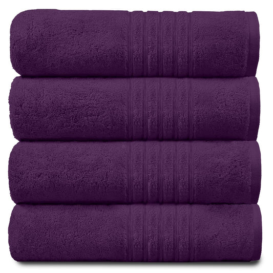 GC GAVENO CAVAILIA New Hampton Pack of 4 Bath Towel Set, 100% Ringspun Cotton, Extra Absorbent 450 GSM Luxury Bath Sheets, Purple, 4PK