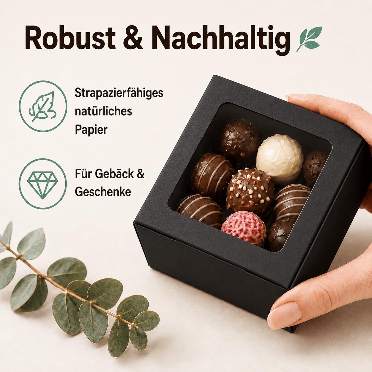 24 Packs Brown Kraft Paper Boxes with Transparent Windows for Jewellery Storage Display (9.5 x 9.5 x 3.5 cm, Black)