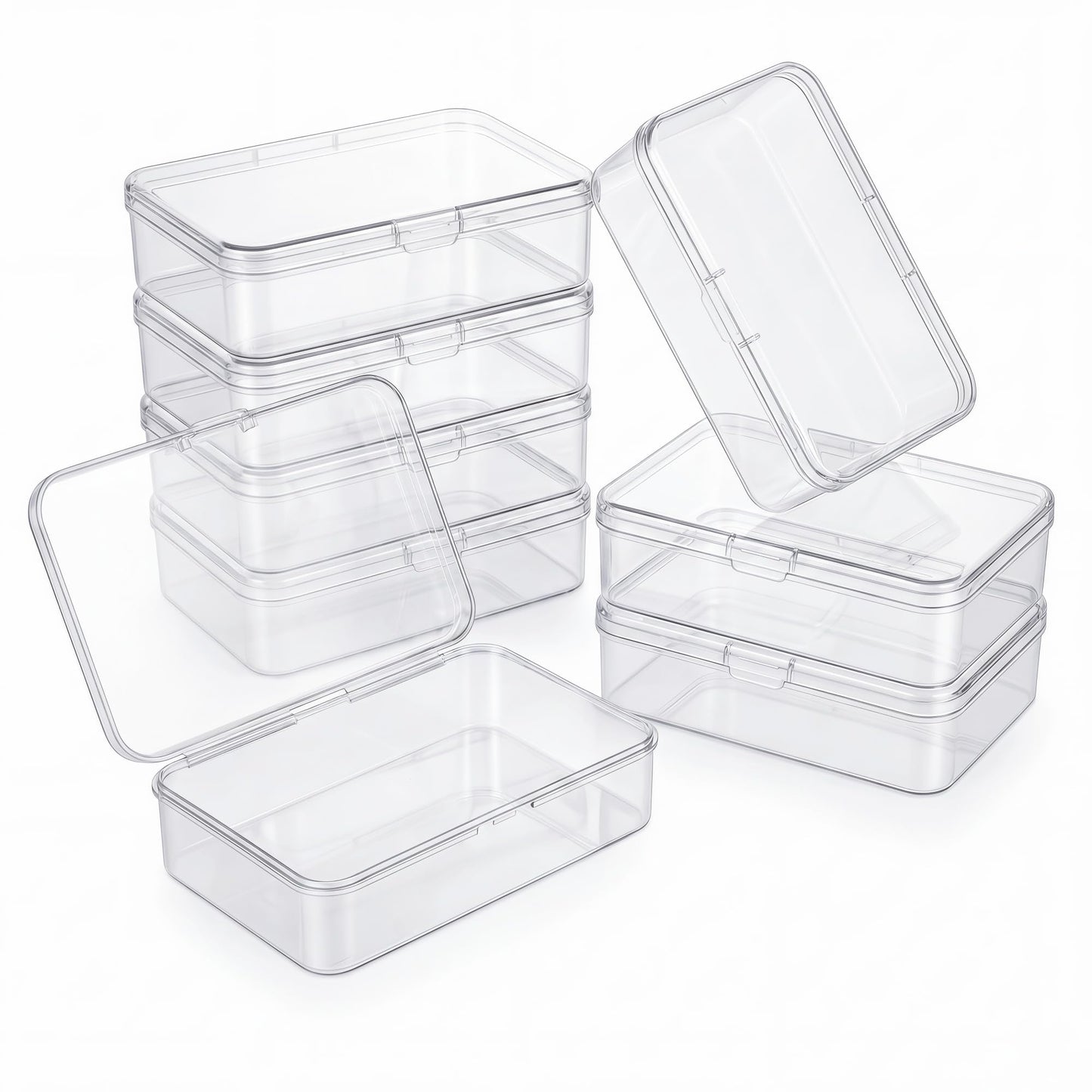 Small Bead Organizers-8 Pieces Plastic Storage Cases Mini Clear Bead Storage Containers Transparent Boxes with Hinged Lid and Rectangle Craft Supply