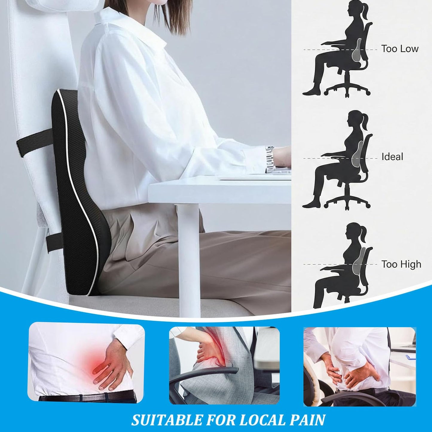 Menmamenma Lumbar Support Pillow for Office Chair Car Memory Foam Back Cushion Large Back Support Pillow for Computer, Gaming Chair