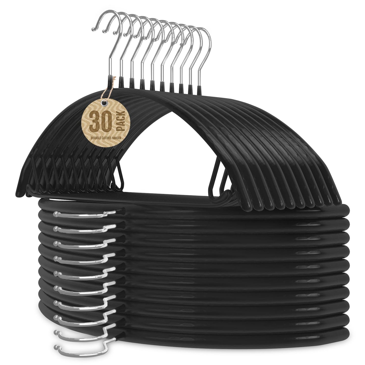 Jiang&Rong 30 Pack Rubber-Coated Non-Slip Metal Hangers (Black)