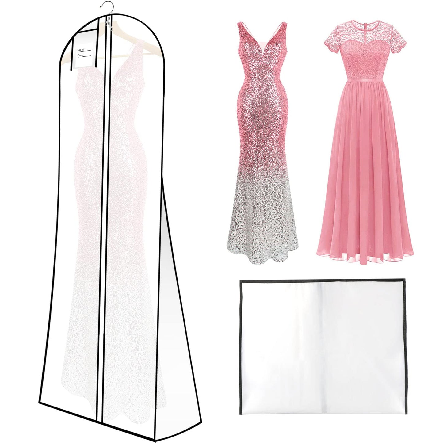 Wedding Evening Dress Garment Storage,180cm Anti-Moth Protector Non-woven Clothes Cover Bag with Pocket,Bridal Dress Cover Breathable Washable Dress