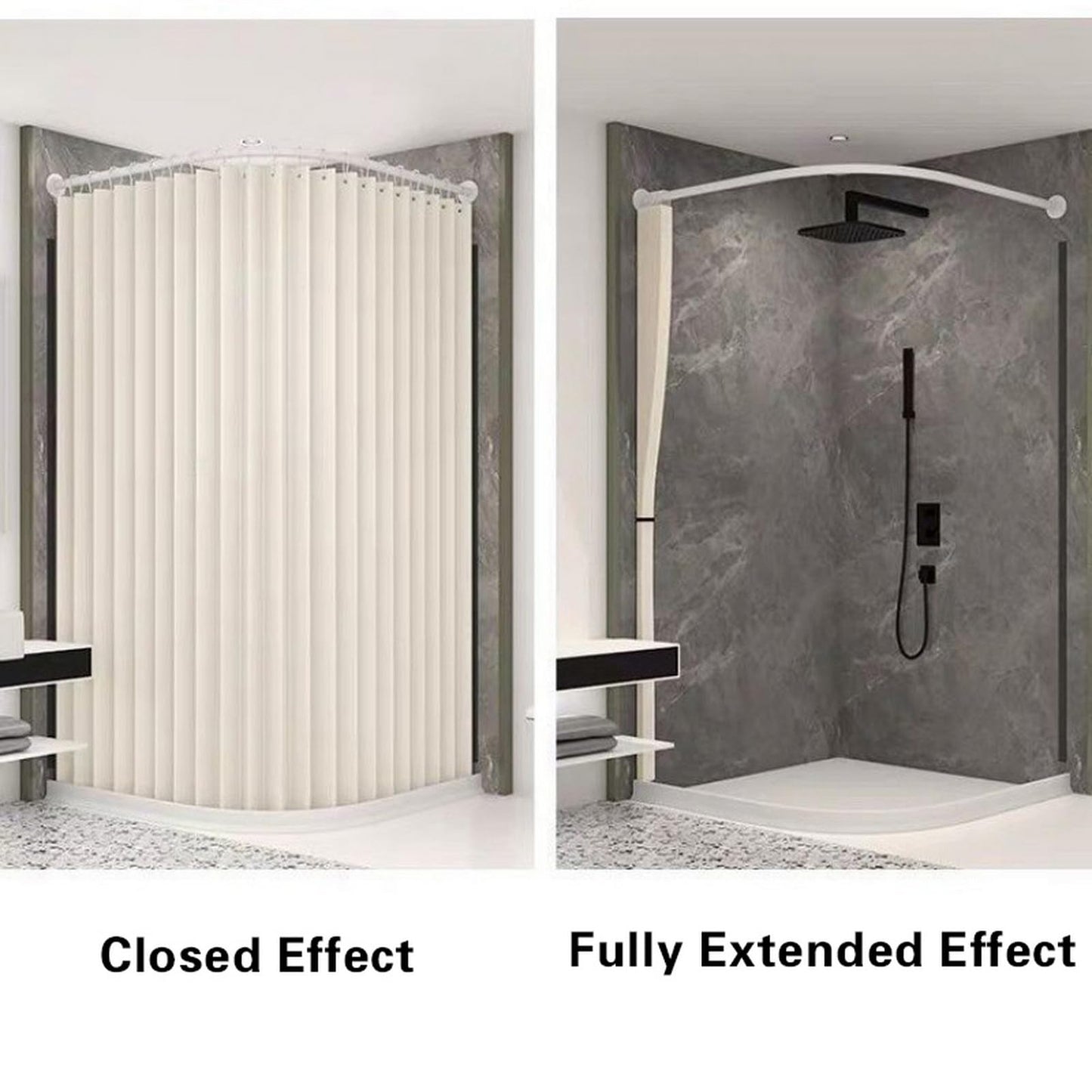 Momooda Waterproof Magnetic Fabric Shower Curtain with Hooks, Folidng Washable Bathtub Corner Anti Mould Shower Curtains for Bathroom, 230gsm, Beige