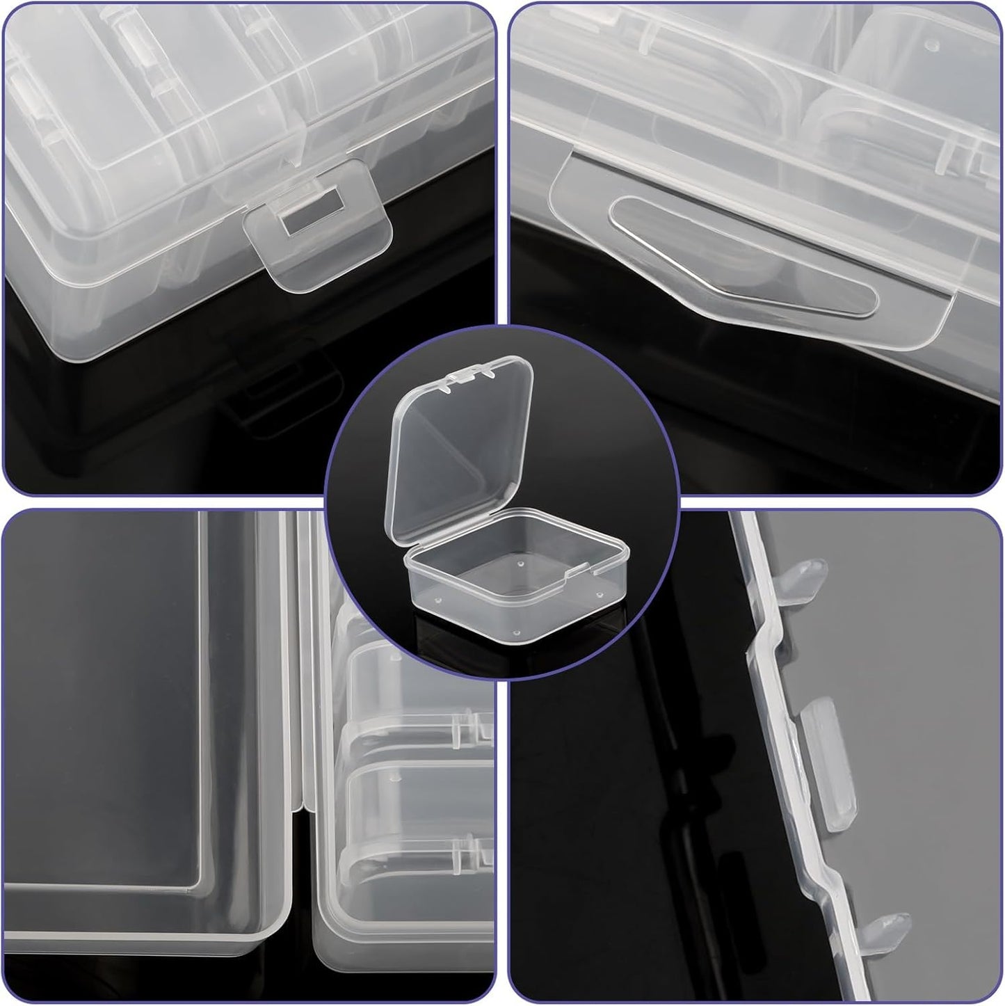 Bhina Pack of 2 Small Storage Boxes (5.5 x 5.5 x 2 cm) Mini Storage Box Made of Clear Plastic Pearl Storage Boxes with Hinged Lid for Beads