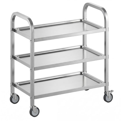 3 Tier Stainless Steel Cart, Rolling Catering Storage Cart 95x50x95cm