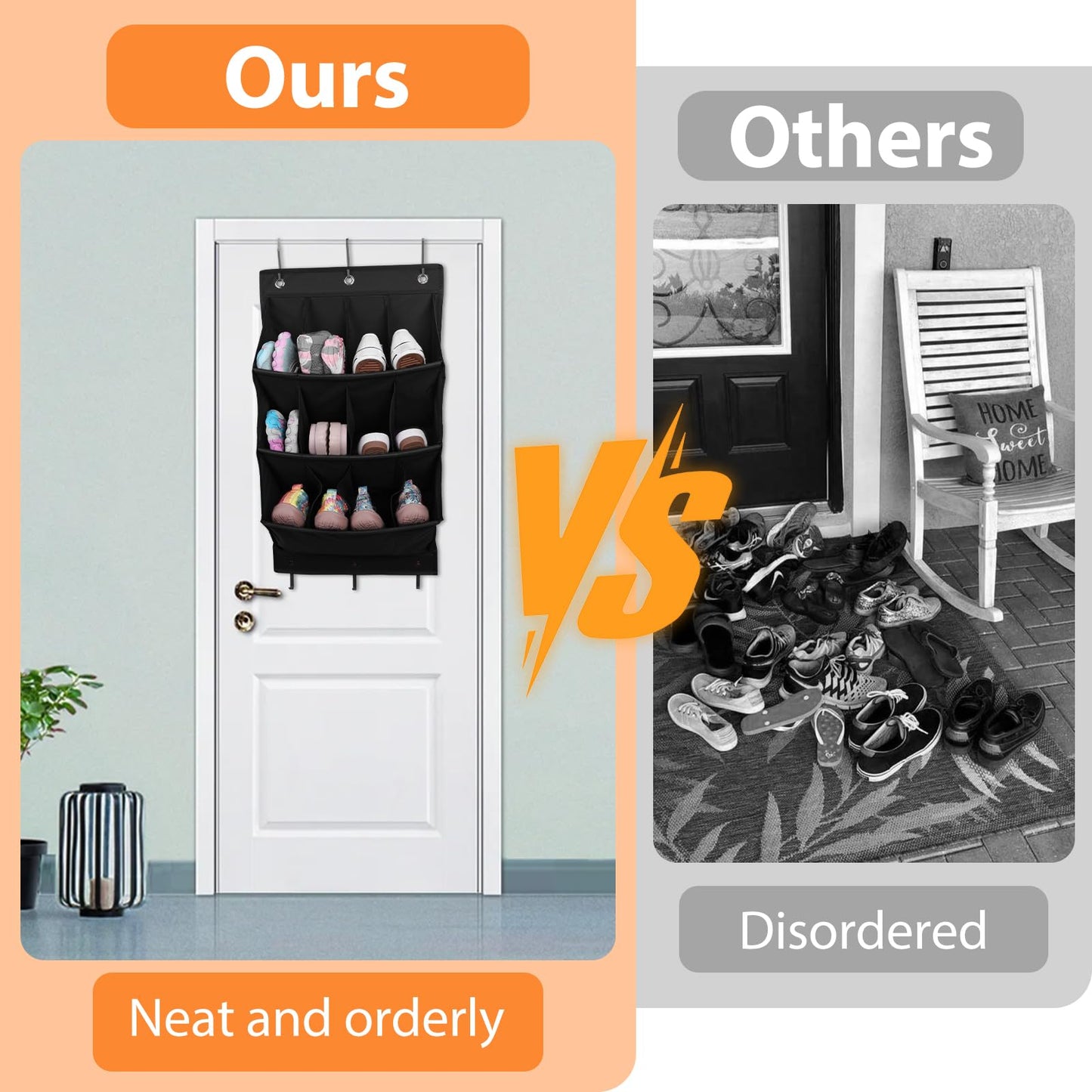 FitRepa Hanging Shoe Storage with 12 Pockets Storage Over Door Shoe Rack, Door Shoe Rack Hanging with 3 Metal Hooks and 3 Self-Adhesive Hooks for