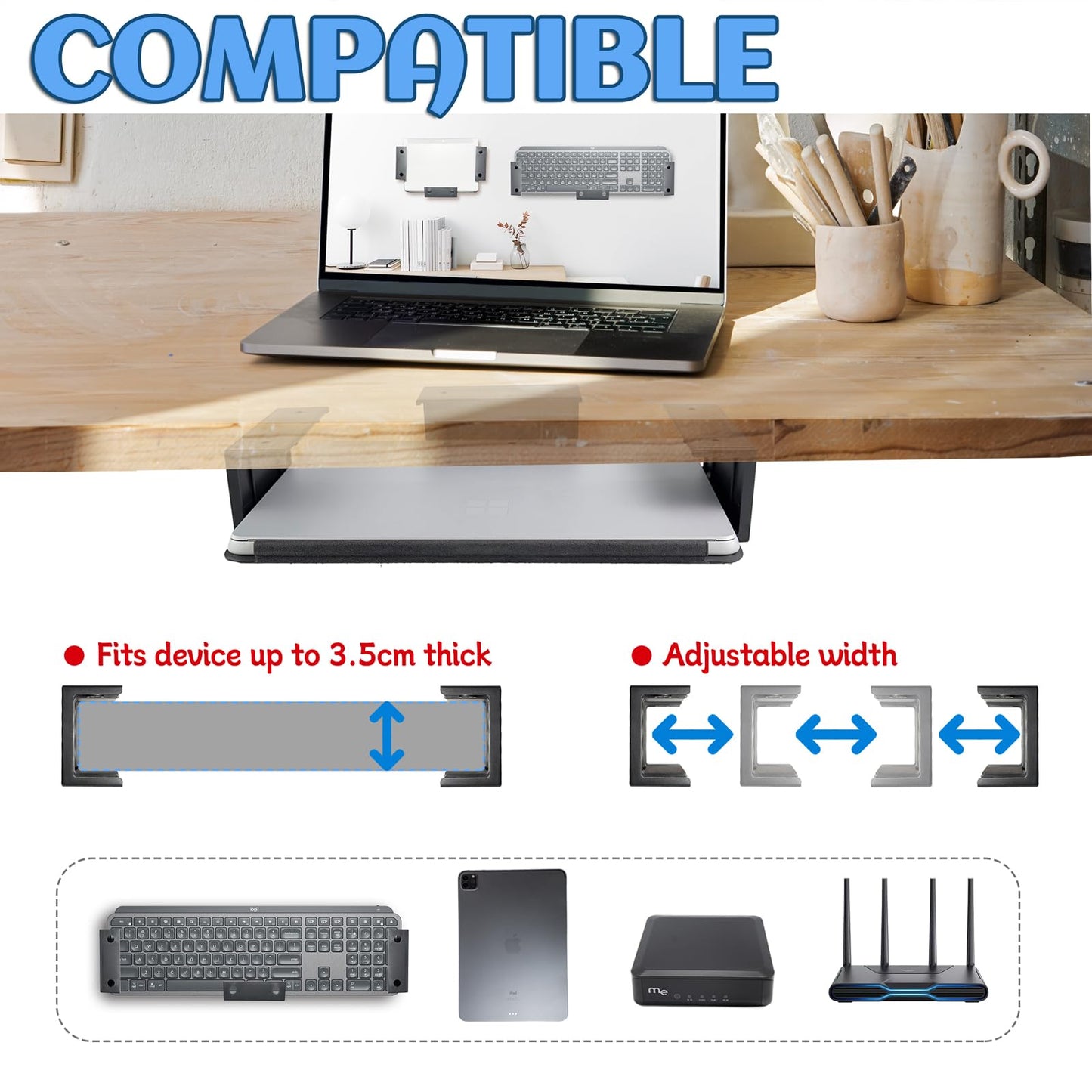 sciuU Under Desk & Wall Mount Holder Storage for Laptop Tablet Keyboard