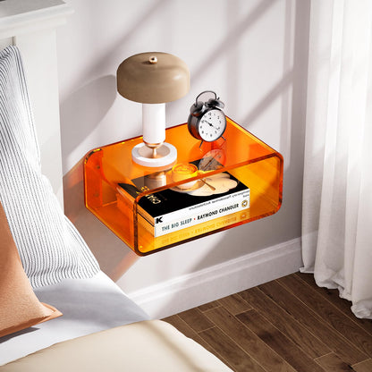 Dewrhiixe Acrylic Floating Bedside Table, Wall Mounted Nightstand Bedside Shelf Orange, 41×24×17 cm