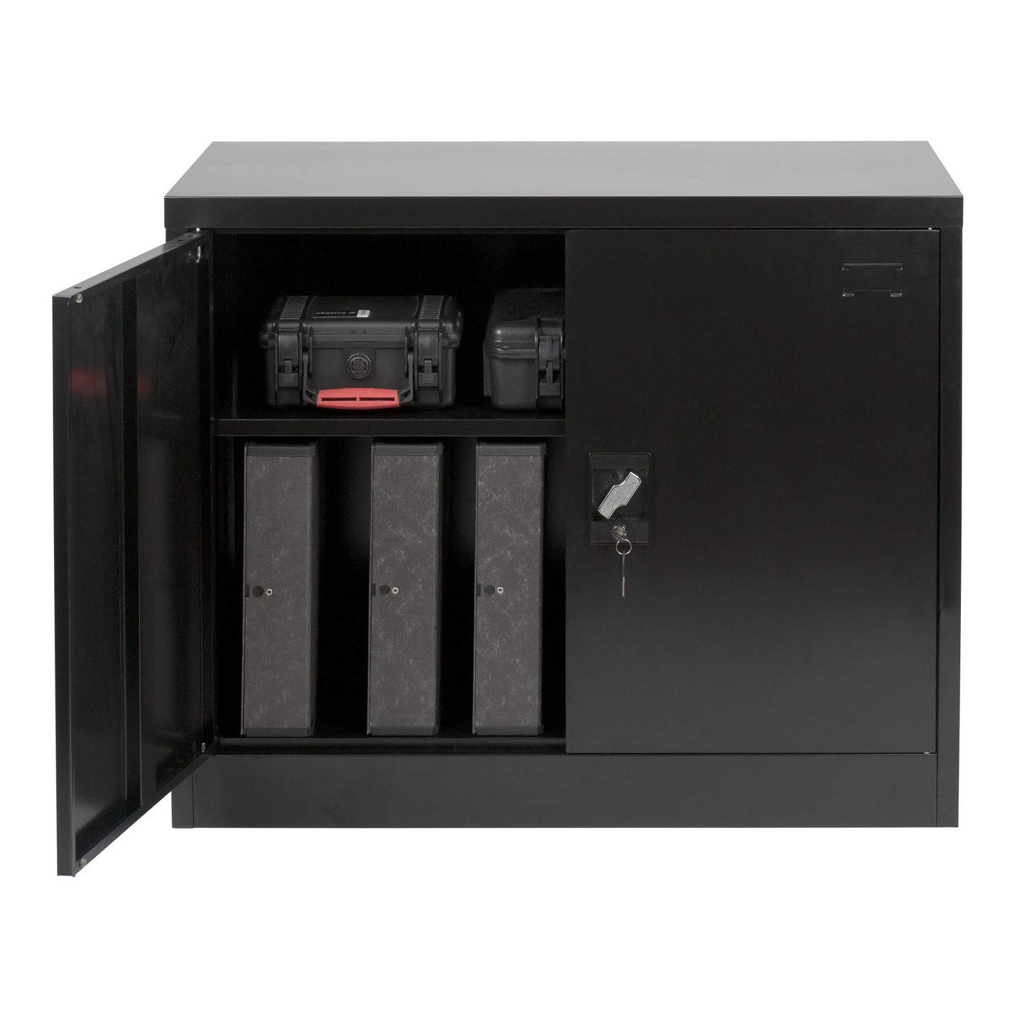 MMT Furniture Designs Black Steel 2 Door Storage cupboard with Lock, 900mm tall