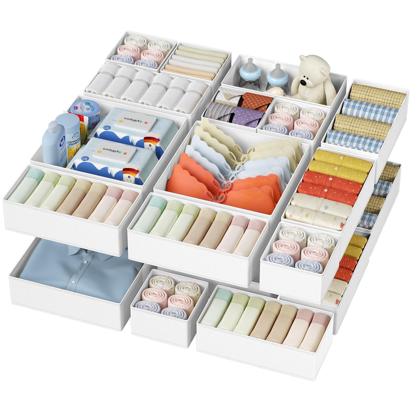 DIMJ 20Pack Underwear Drawer Organiser - Fabric Drawer Dividers for Clothes
