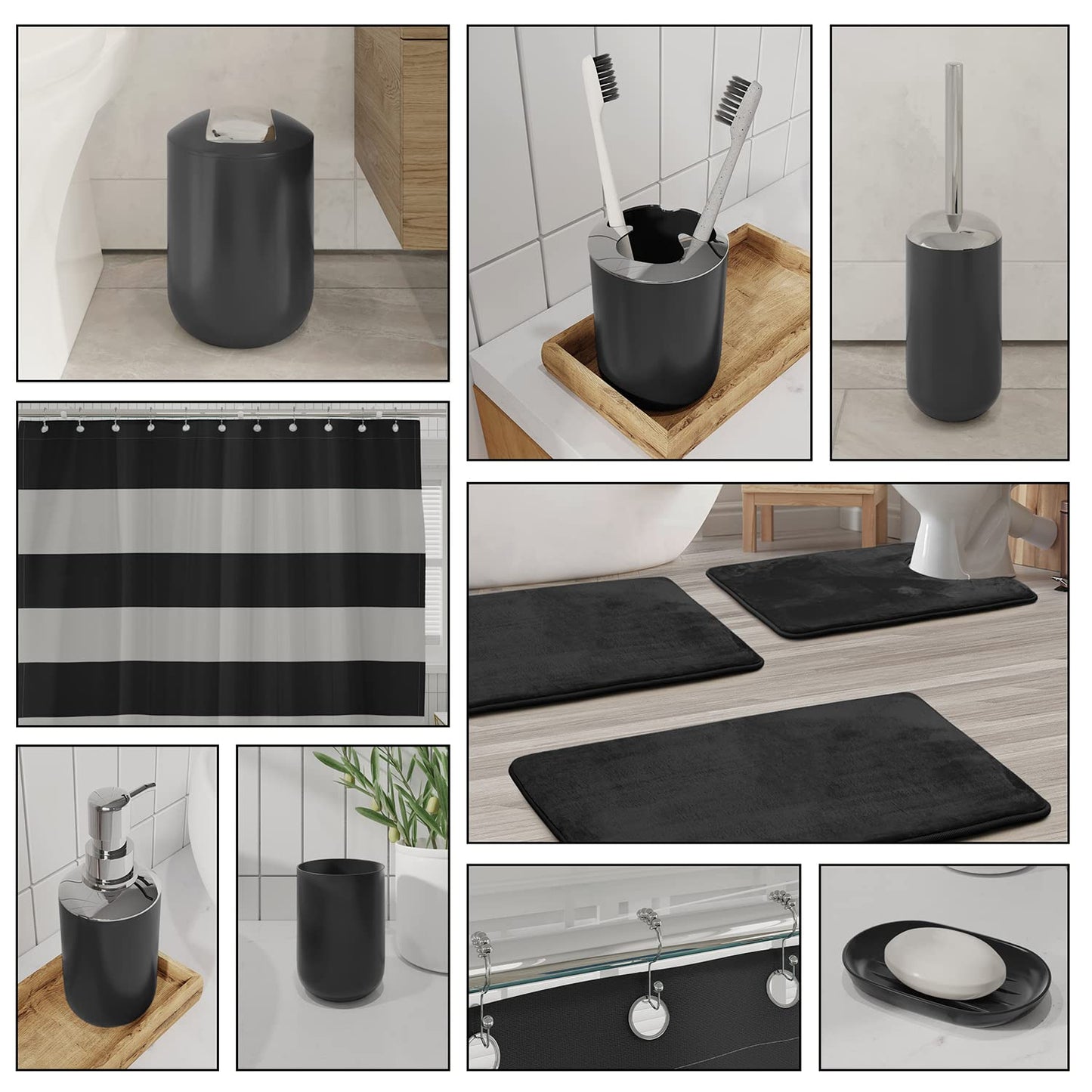Clara Clark Bathroom Set - 28PC Bathroom Set with Adhesive Corner Shower Caddy Hanging, Bathroom Sets with Shower Curtain and Rugs