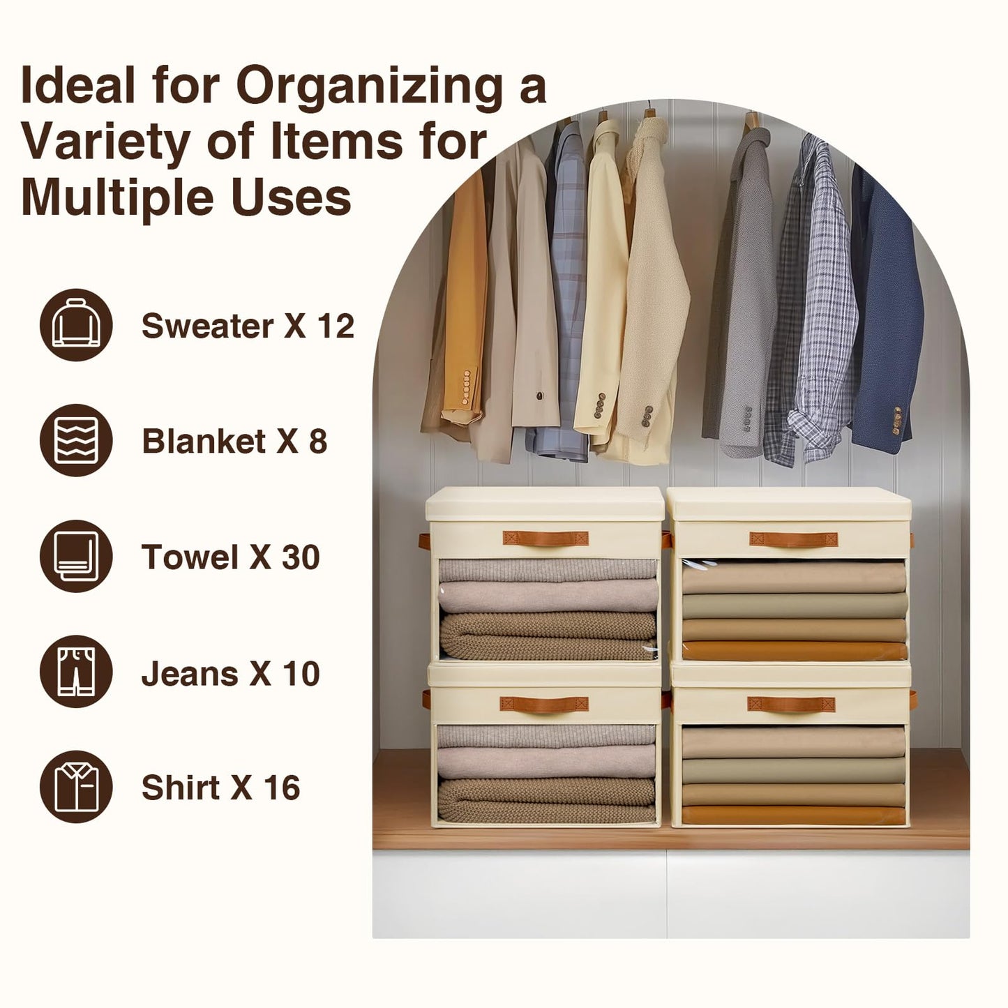 Homsorout 3 Pack Fabric Storage Boxes with Lids & Clear Windows Beige 22L