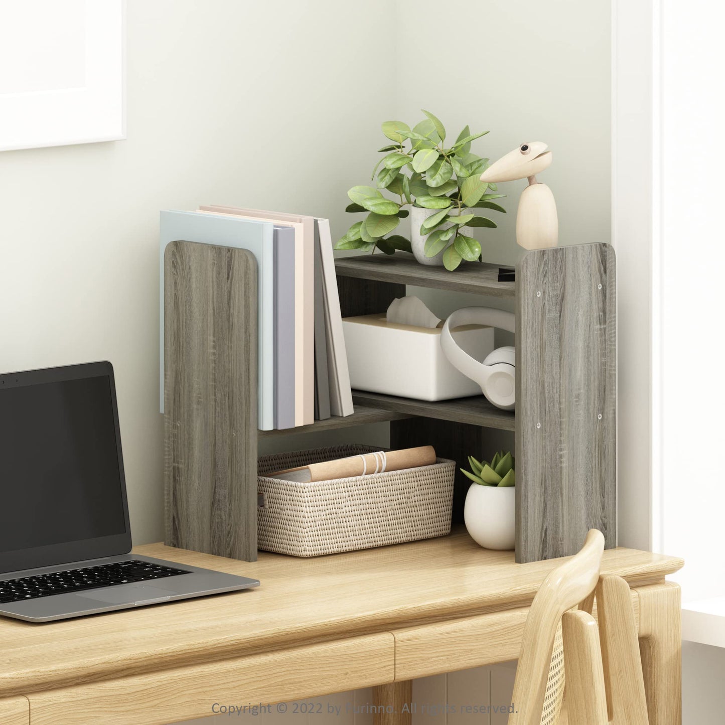 Furinno Desk Top Organizer Bookshelf, Engineered Wood, French Oak, 17.02 (D) x 60.2 (W) x 39.8 (H) cm