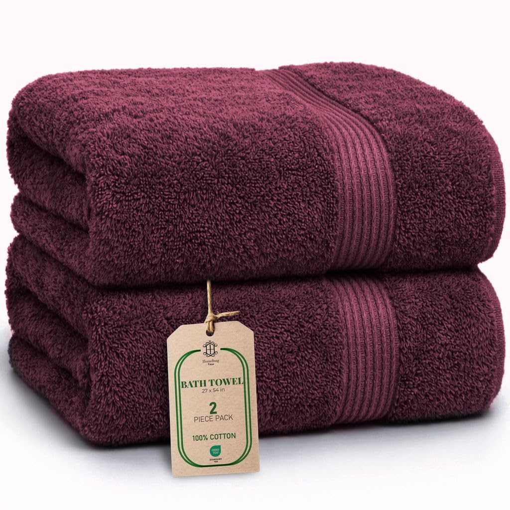 HomeBurg Luxe 2-Piece Bath Towel Set – Large Soft Cotton Towels, Absorbent, Durable & Skin-Friendly, Machine Washable, 65 x 137 cm, Velvet Wine