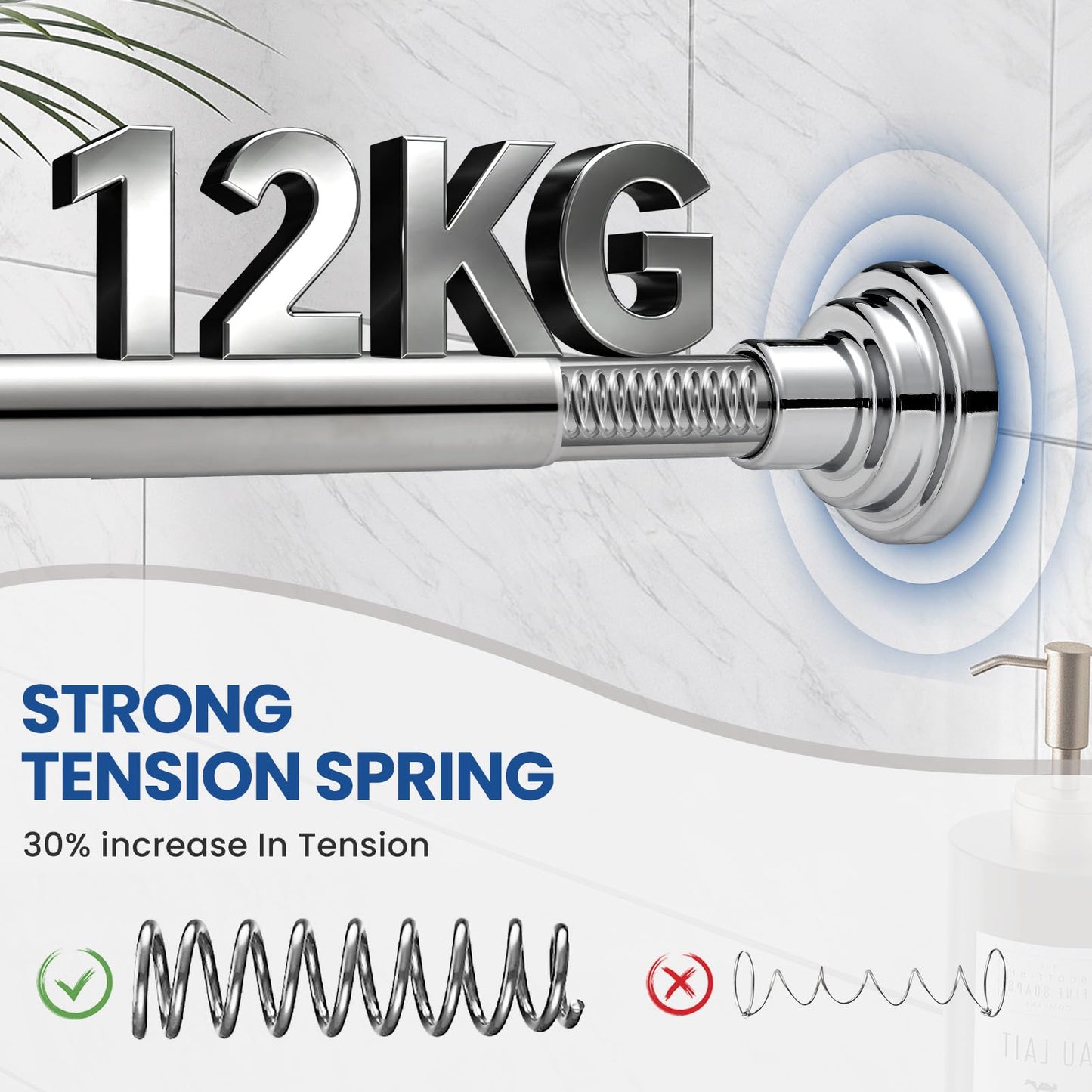 Veloxtera Extendable Shower Curtain Pole 73-132 CM, 2.5CM Tension Rods for Curtains No Drill, Never Rust, Non Slip Silver