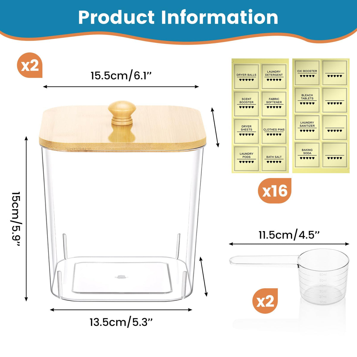 TranRantic 2 Pcs Laundry Pods Storage Containers with Lid 15.5×15.5×18cm
