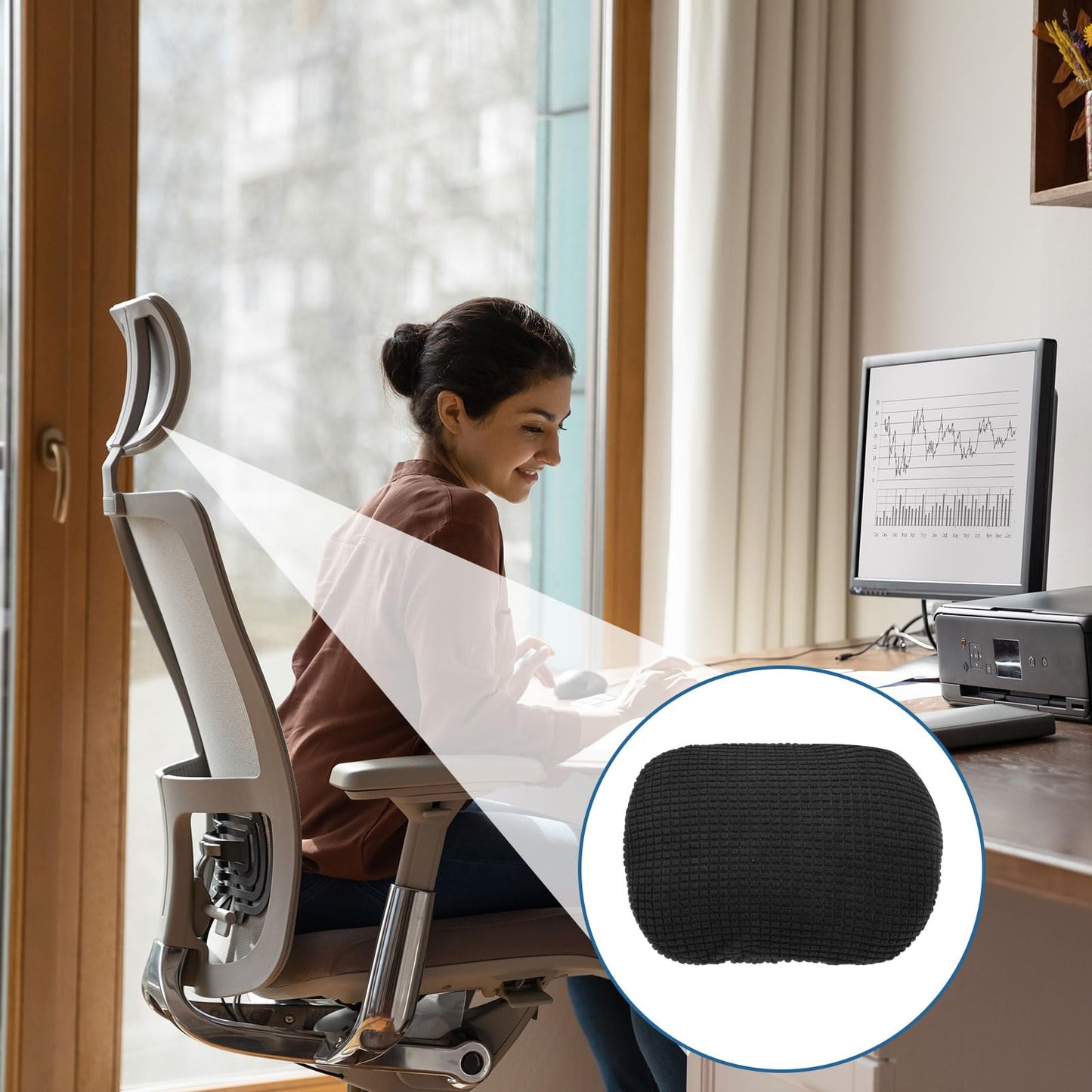 sourcing map Office Chair Pillow Cover, Office Chair Headrest Attachment Removable Headrest Protector for Home Desk Computer Chairs, Black