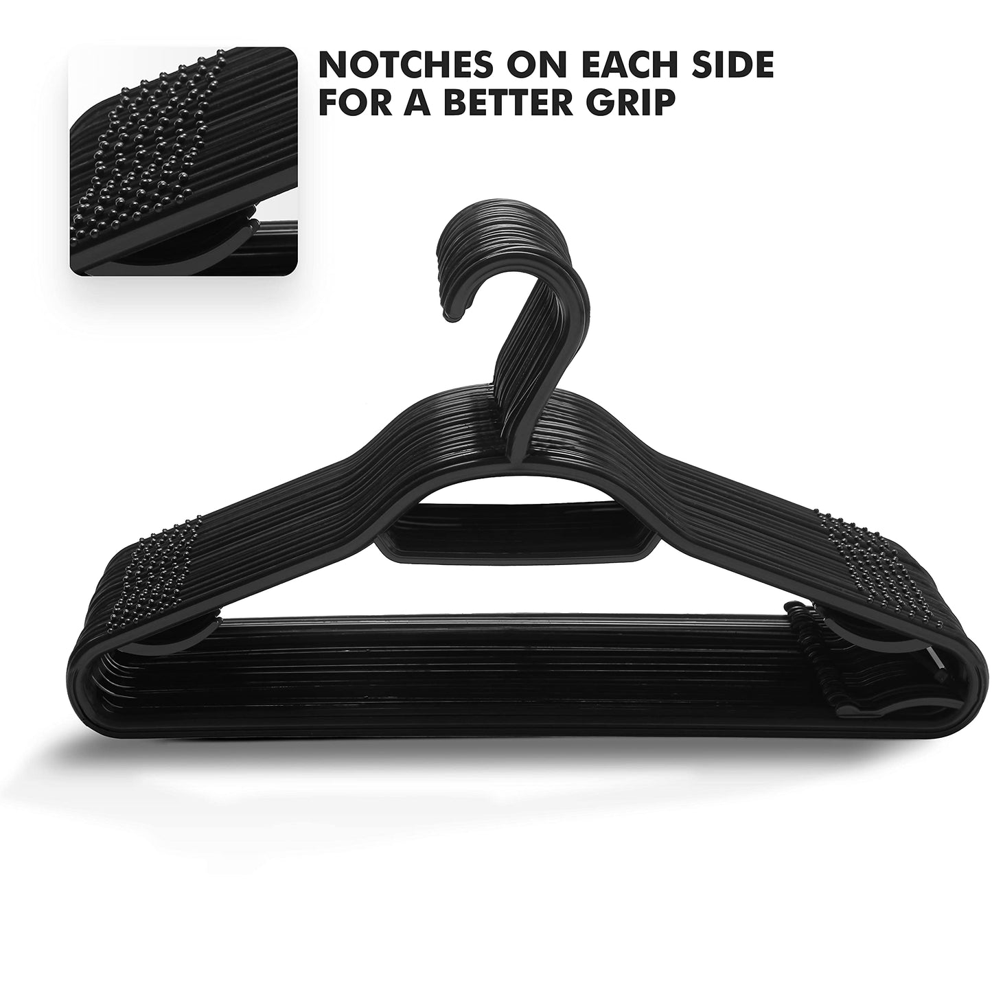 KEPLIN 30 Pack 5-in-1 Clothes Hangers – Adult Plastic Coat Hangers for Wardrobe – Space Saving Storage Organiser Hangers with Tie Bar, Strap Hooks