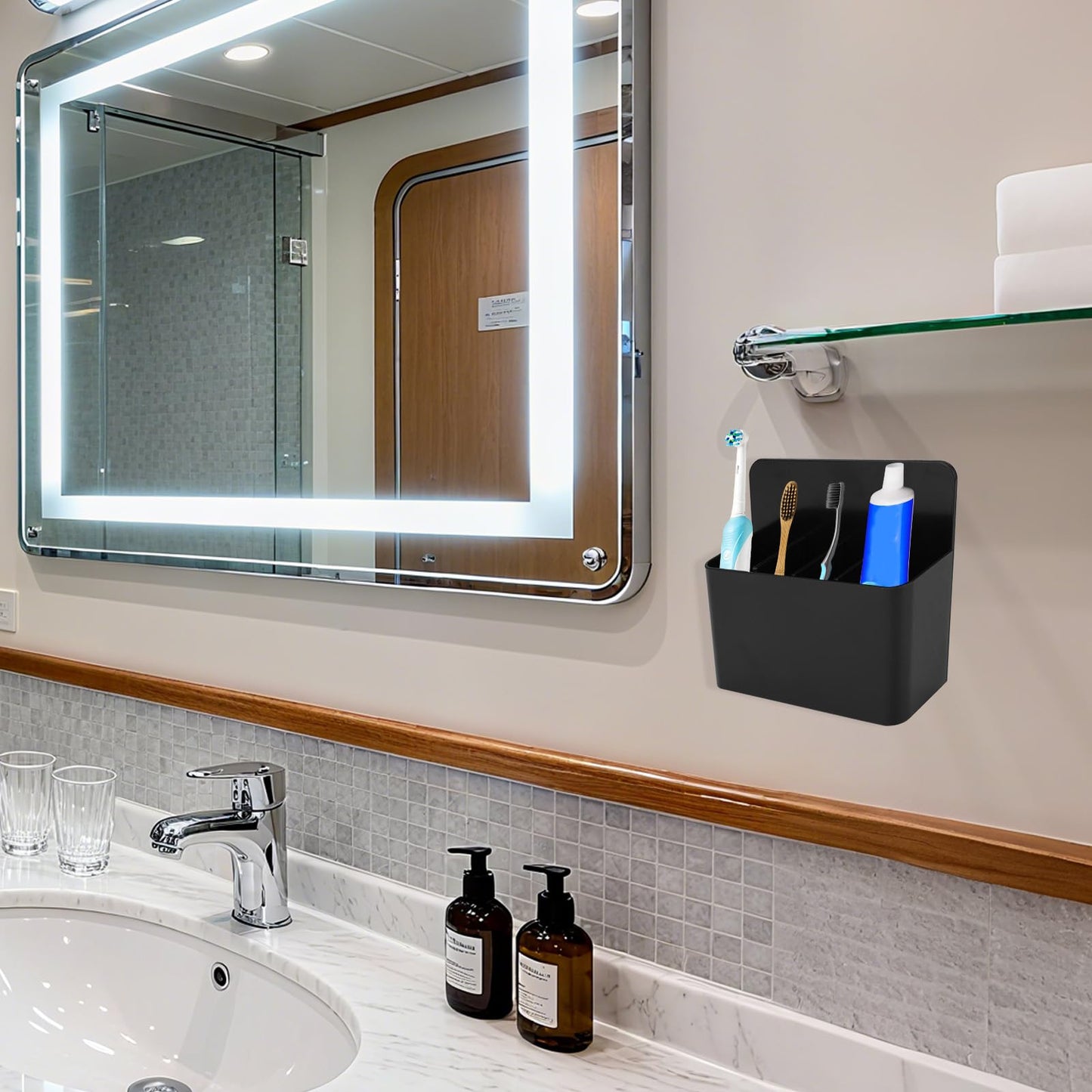 Magnetic Toothbrush Holder with Spacers, Plastic Wall-Mounted Bathroom Organizer Portable Cruise Essentials for Alaska & Caribbean Cruise Stateroom