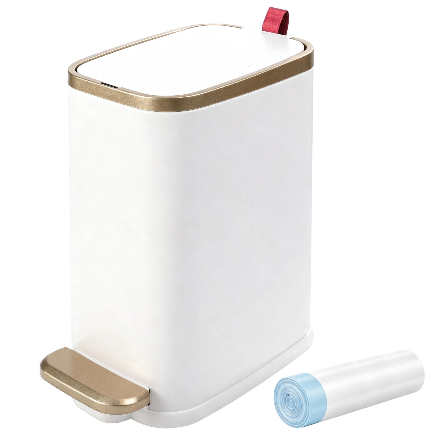 Bathroom Trash Can with Lid, Metal Step Wastebasket, Ectangle Narrow Waste Bin, Bin for Bedroom, Toilet, Kitchen, Living Room, Office