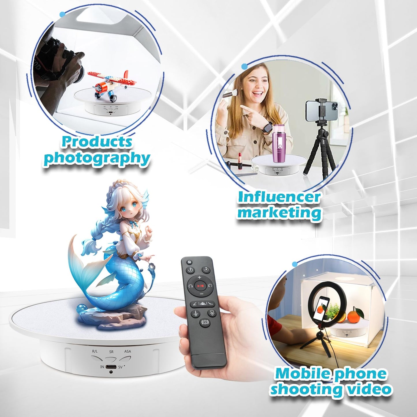 Leadleds Electric Rotation Display Stand, 360 Degree Motorised Photography Turntable for Jewelry, Collectible or Craft fairs Display, Load 5 kg
