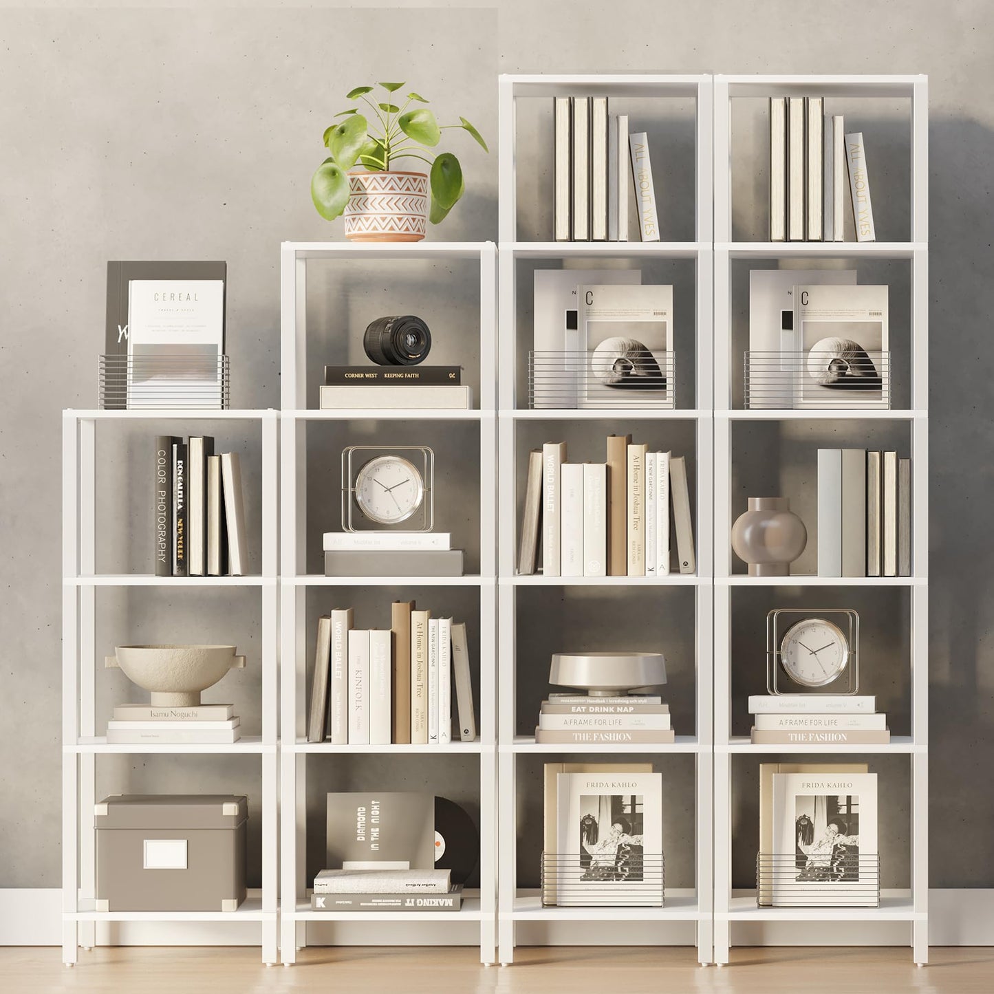 TUTOTAK Bookshelf, 6-Tier Tall Book Shelf, Narrow Bookcase for Small Space, DIY Stackable Bookshelf, for Living Room, Office, Study, Entryway