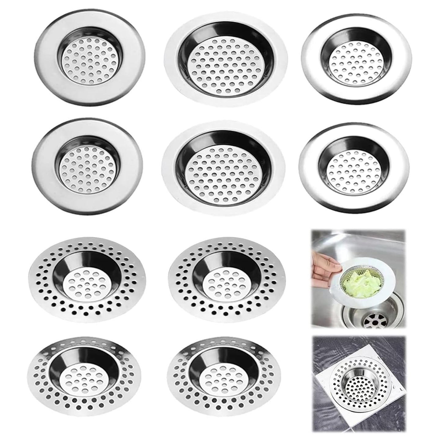 GOTFUN 10Pcs Stainless Steel Kitchen Sink Strainer Plug, Drain Hair Catcher for Shower Drain, Bath Drain Protector, Hair/Food Catcher for Kitchen