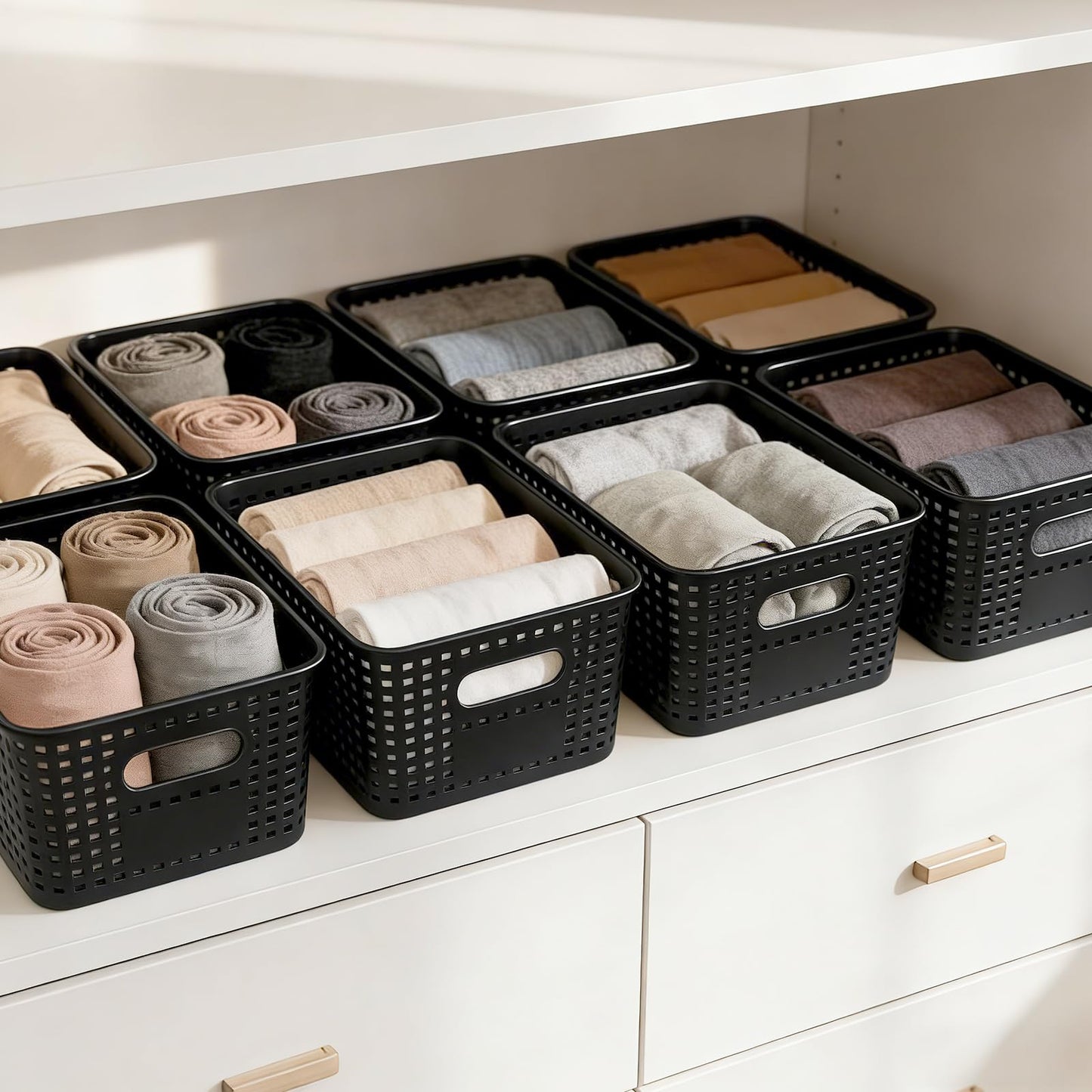 8 Pack Plastic Storage Basket with Lids, Stackable Storage Bins Containers, Decorative Storage Boxes Bulk for Organizing Shelves, Bathroom, Classroom