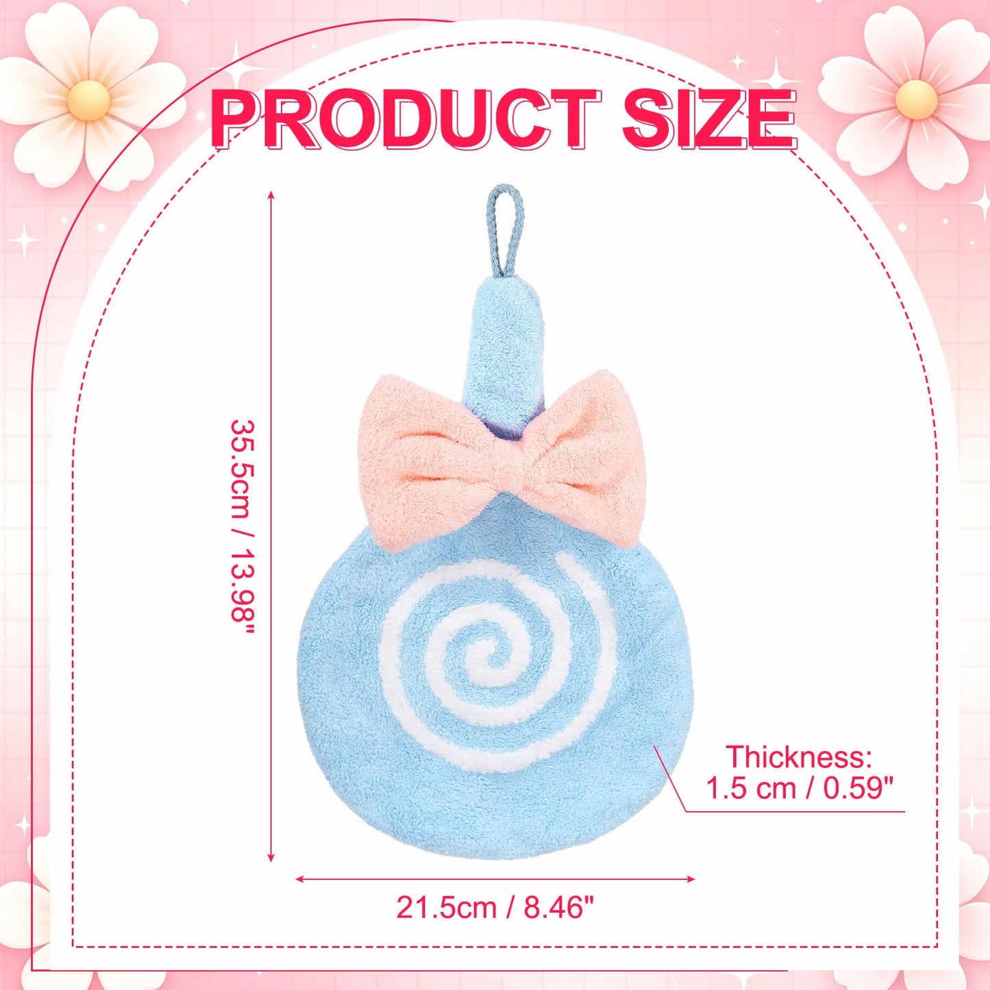 sourcing map Cute Hand Towels, Soft Coral Hanging Hand Towel with Hanging Loop, Lollipop Pattern, Highly Absorbent