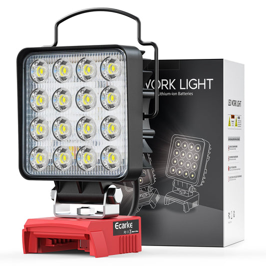 Ecarke Cordless LED Work Light: 48W/4800LM, 6500K Colour Temperature, Portable Flashlight for Mil-waukee 18V Battery, Type-C & USB Charging - Ideal
