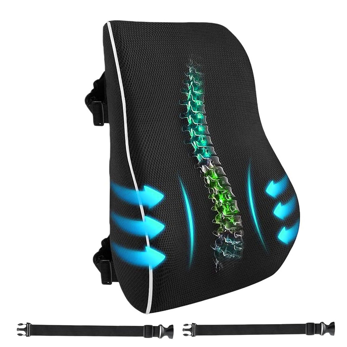 huixiaoqing Memory Foam Lumbar Support Pillow for Office Chair, Car & Wheelchair, Breathable Mesh Cover with Double Adjustable Straps