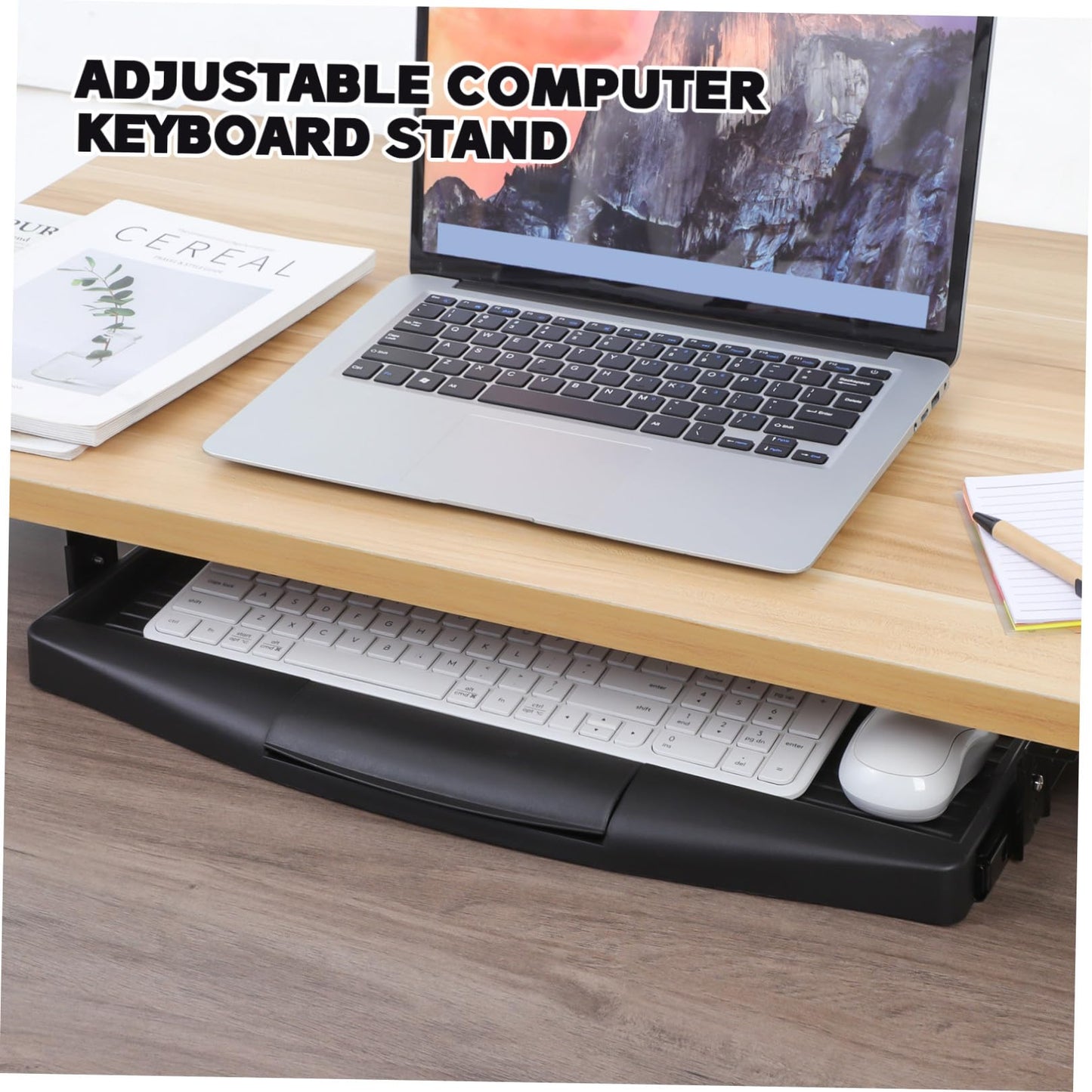 Sewroro Keyboard Tray Under Desk Pull Out Keyboard and Mouse Tray Slide-Out Platform Computer Drawer for Typing Keyboard Drawer Tray for Home Office