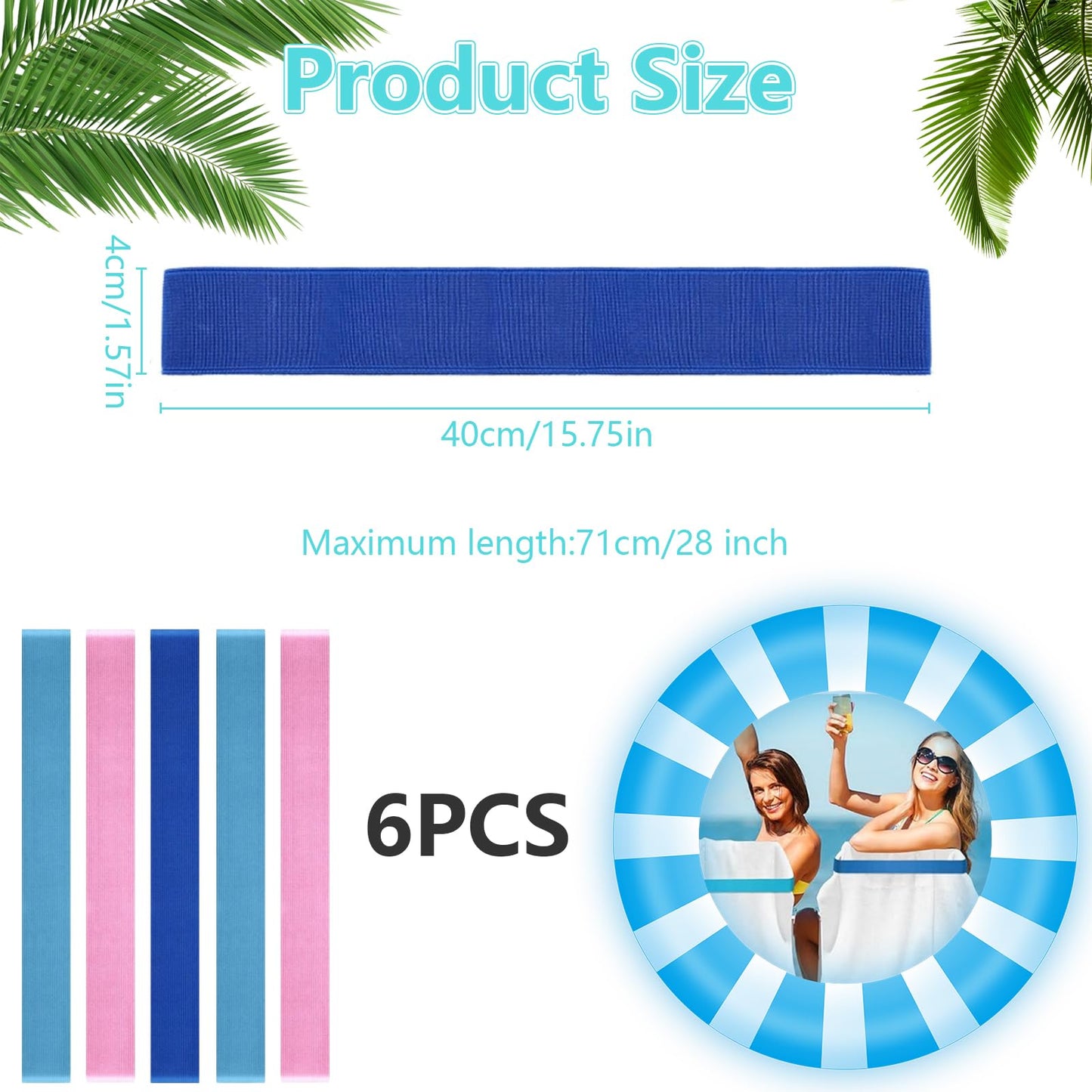 6-Pack Beach Towel Bands for Sun Loungers & Cruise Chairs Windproof Elastic Sunbed Towel Holders Straps for Pool, Holiday & Camping