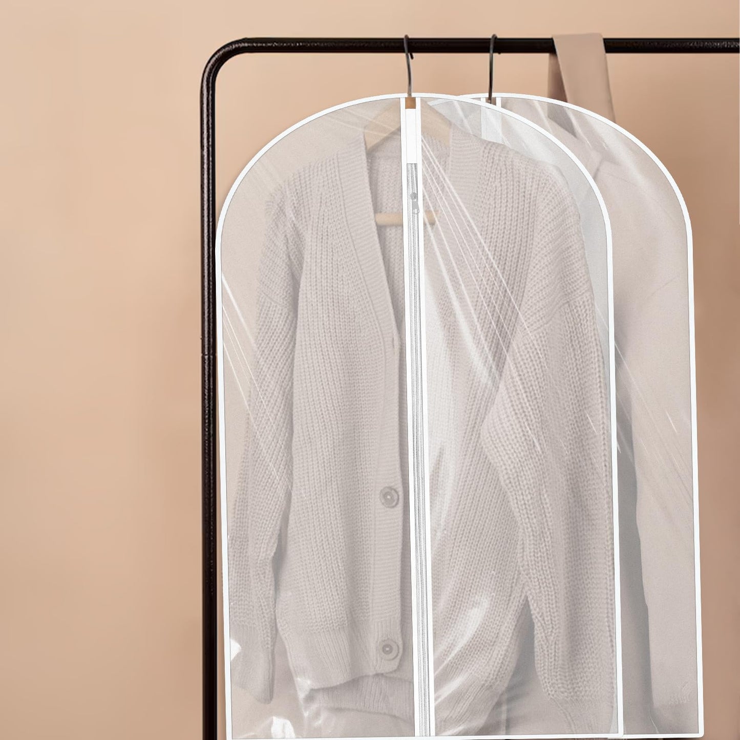 Garment Bags 2 PCS Dustproof Clothes Covers Waterproof Moth Proof Coat Bag with Zip Translucent Suit Cover Bags Anti-Mite Breathable Protector for
