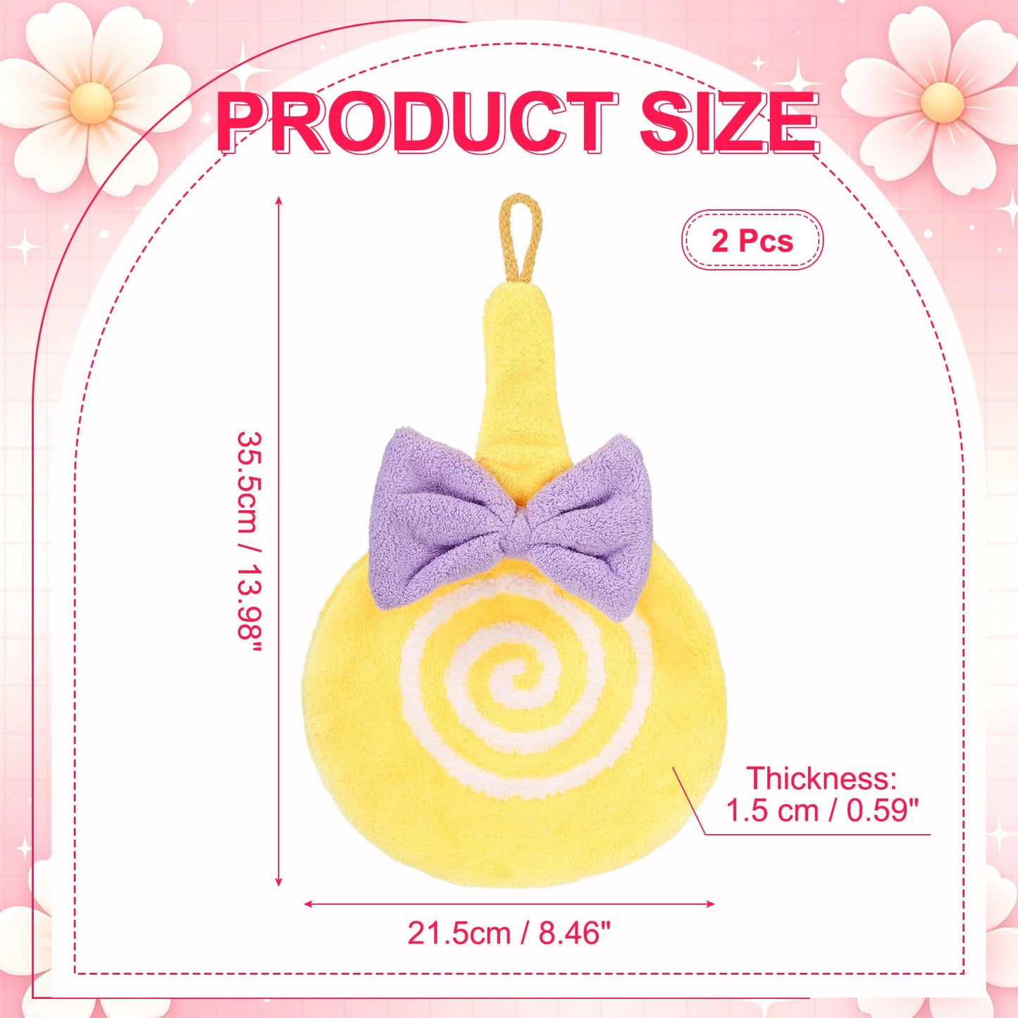 sourcing map 2 Pcs Cute Hand Towels, Soft Coral Hanging Hand Towel with Hanging Loop, Lollipop Pattern, Highly Absorbent