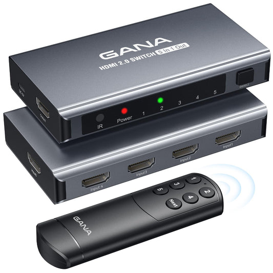 GANA 5 in 1 HDMI Switch Output 4K@60Hz HDMI Splitter with Remote Switch, Compatible with PS5/4, Xbox, Nintendo Switch, Roku, TV, Fire Stick
