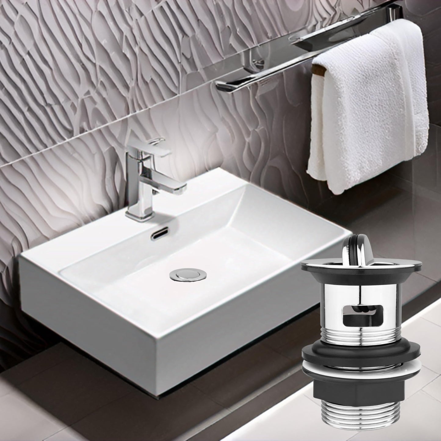 Xcel Home 1x Replacement Slotted Chrome Swivel Top Basin Waste | Brass Sink Basin Plug | Standard G 1 1/4" BSP Connection | Solid Brass Construction