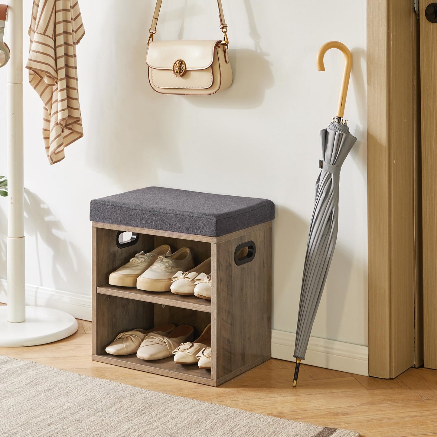 YMYNY Small Shoe Storage Bench with Cushion, Silver Gray HBD028Y