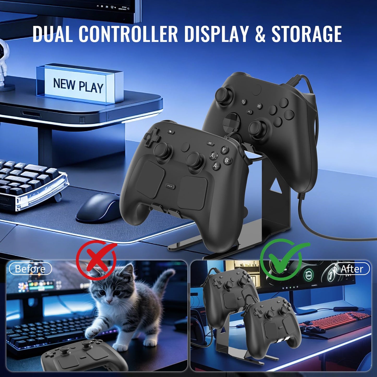 JOYTORN Steam Controller Compatible Controller Stand, Double-Tier Controller Display Stand, Metal Desktop Organiser