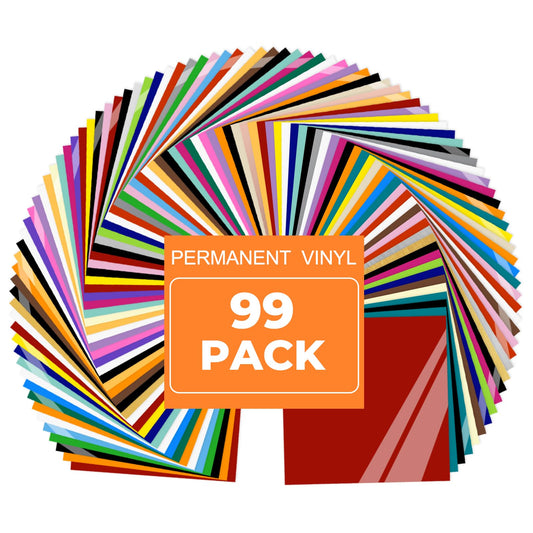 Prime Vinyl Permanent Vinyl for Cricut Machine - 99 Pack Adhesive Sheets, Assorted Colors for Cricut, Silhouette, Cameo Cutters, Signs, Craft