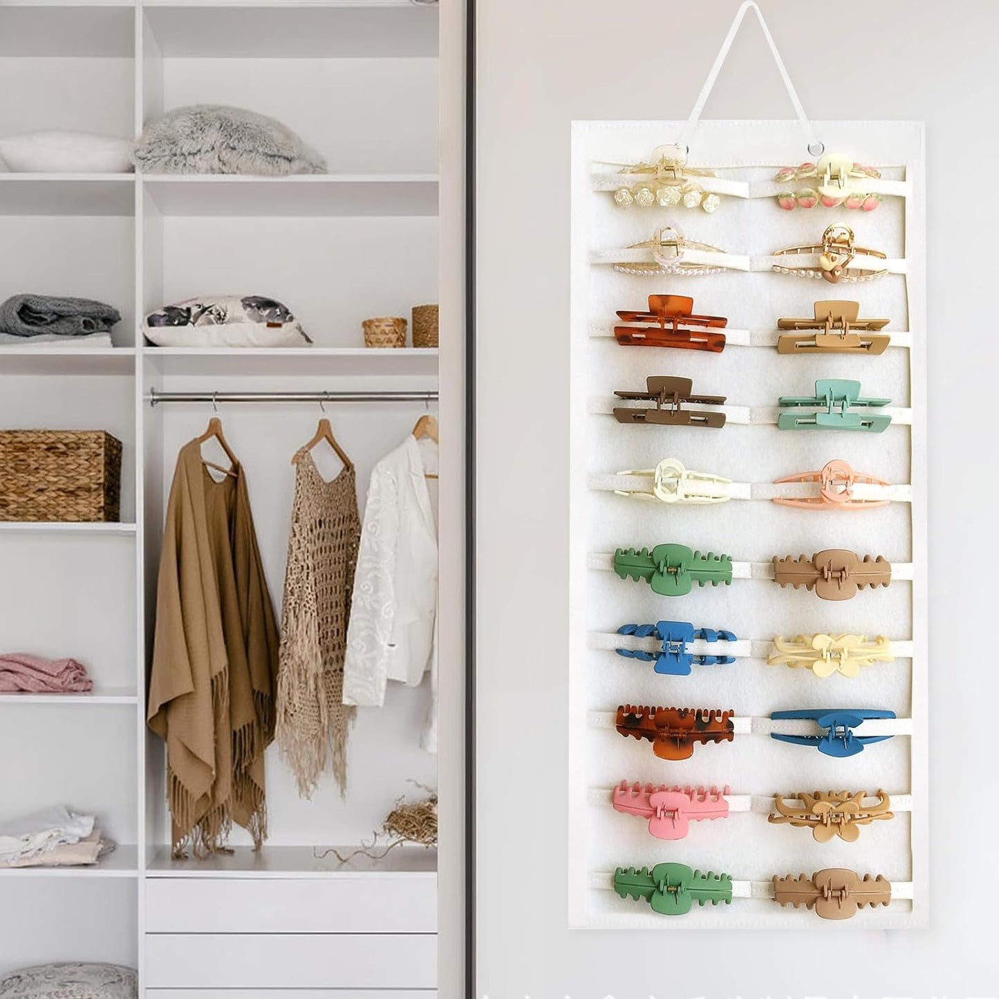CZMTBO Hanging Claw Clip Organiser, 80 x 35cm Wall-Mounted Hair Clip Holder Hanging Hair Bow Organizer Hair Accessories Storage Display Headband