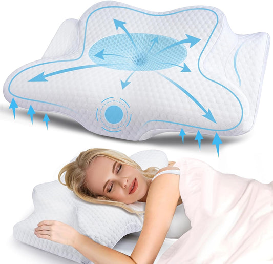 Cervical Memory Foam Pillow for Neck Pain Relief, 2 in 1 Orthopedic Sleeping Pillow, Shoulder Pain Ergonomic Head Neck Support Pillow for
