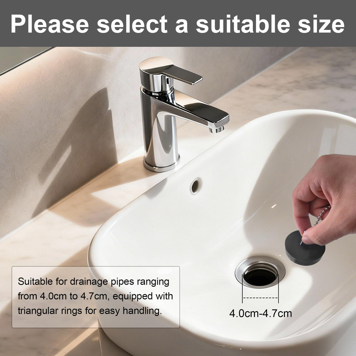 SZWLJ 4PCS1.77in*2 & 1.85in*2 Black Sink Plug, Rubber Bath Plug and Chain