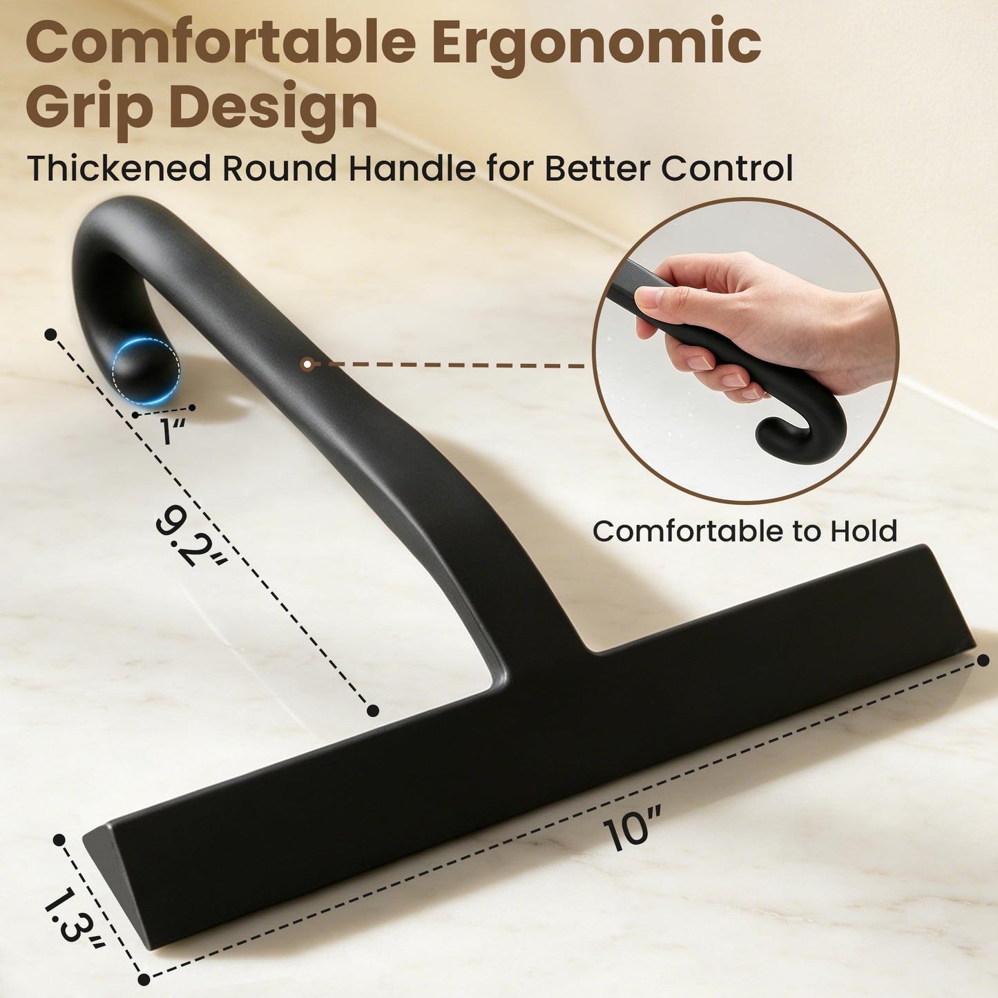 Shower Squeegee with Hook, 25cm Silicone Shower Screen Wiper, Black