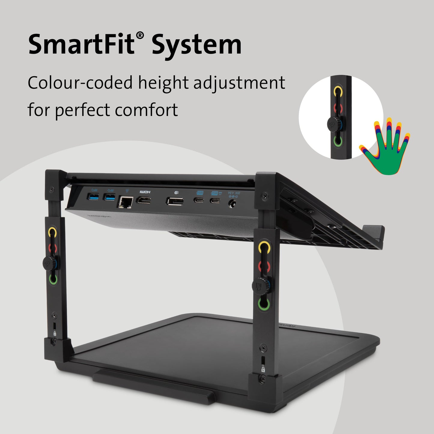 Kensington Laptop Riser - Ergonomic Laptop Stand for Home Office (up to 15.6 inch) with Anti-Skid Design, Security Slot and SmartFit System