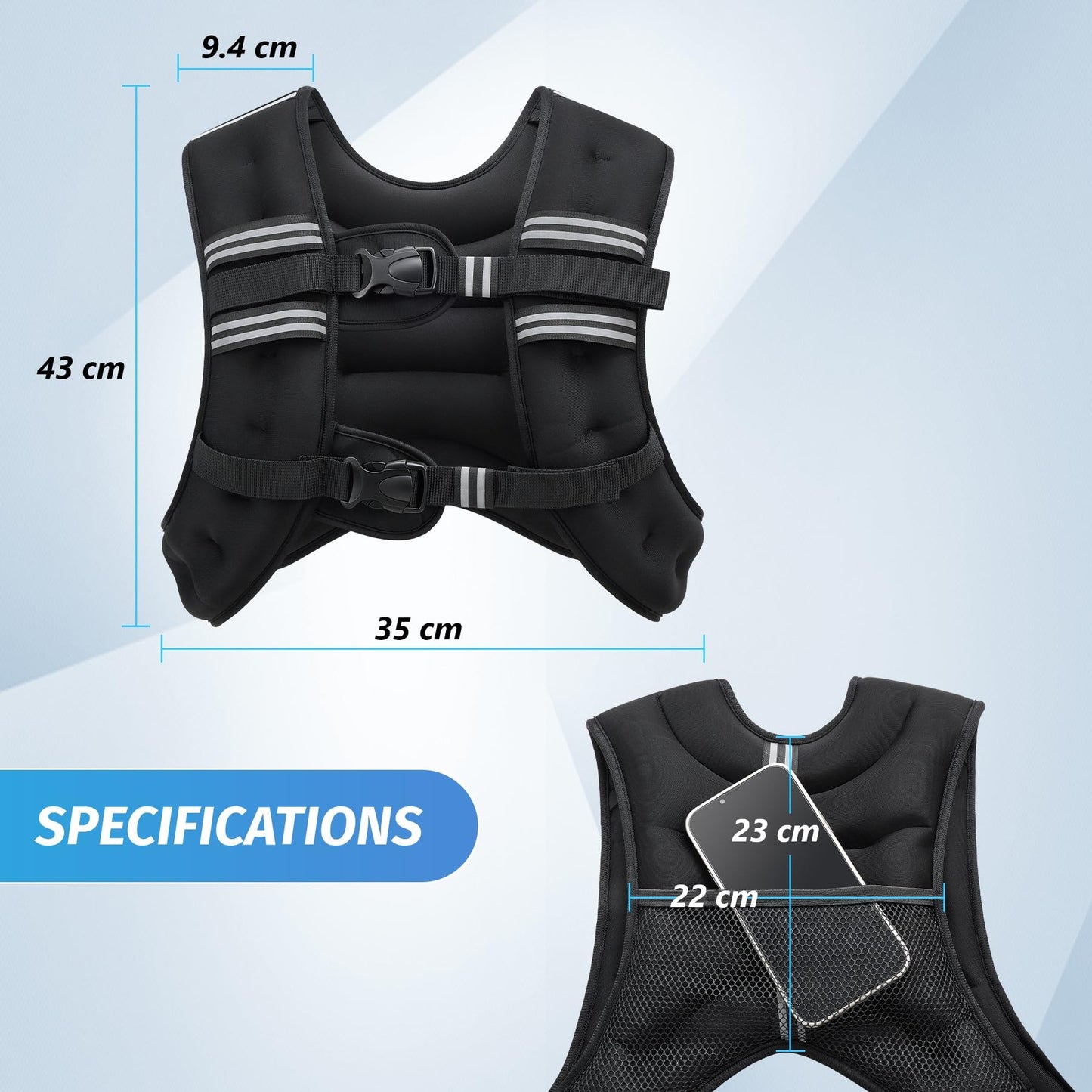 ZELUS Weighted Vest,7kg Weight Vest with Reflective Stripe for Workout, Strength Training, Running, Fitness, Muscle Building, Weight Loss,