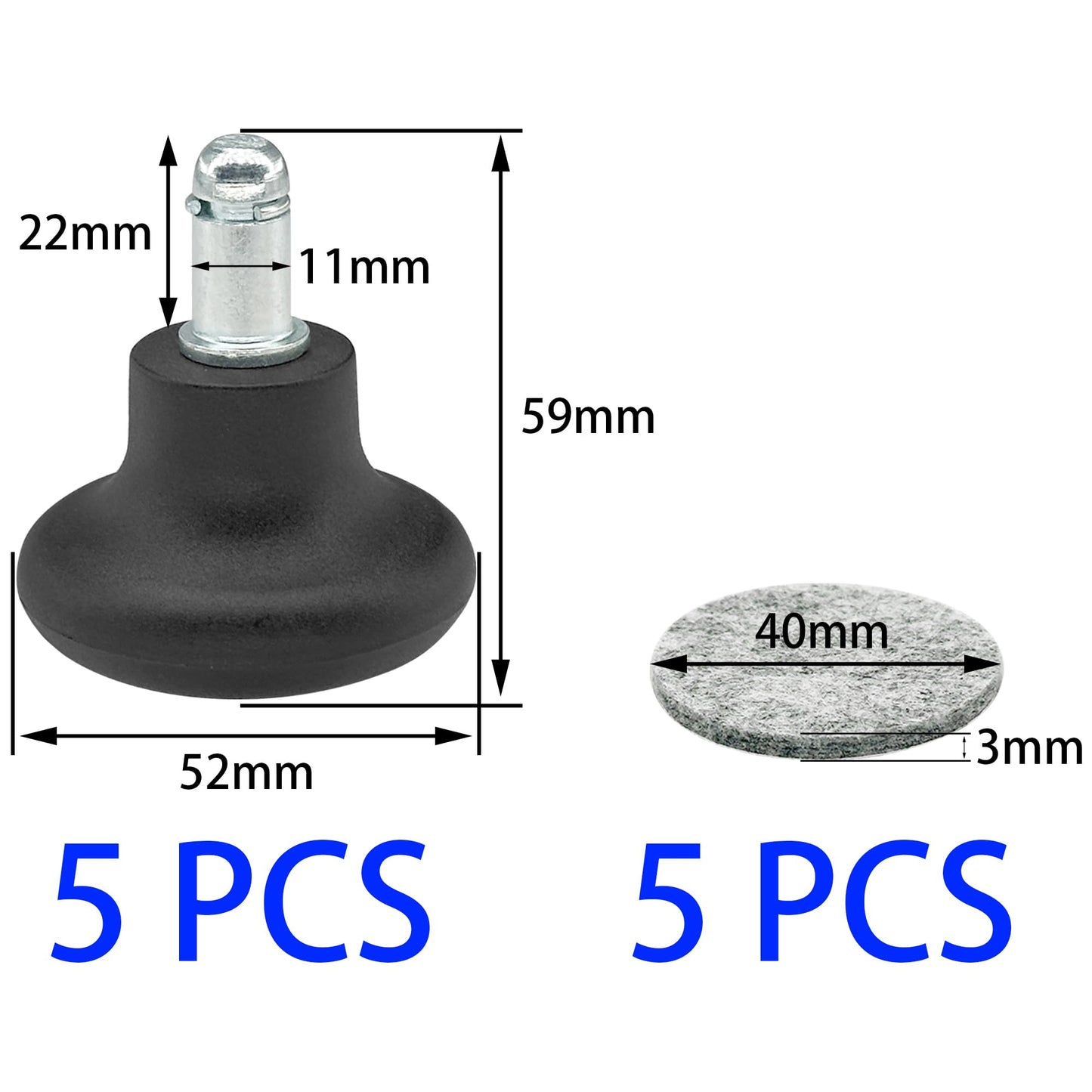 5 PCS Fixed Stationary Castors,Glide Office Chair Wheels For Replacement Swivel Caster Wheels (Black)