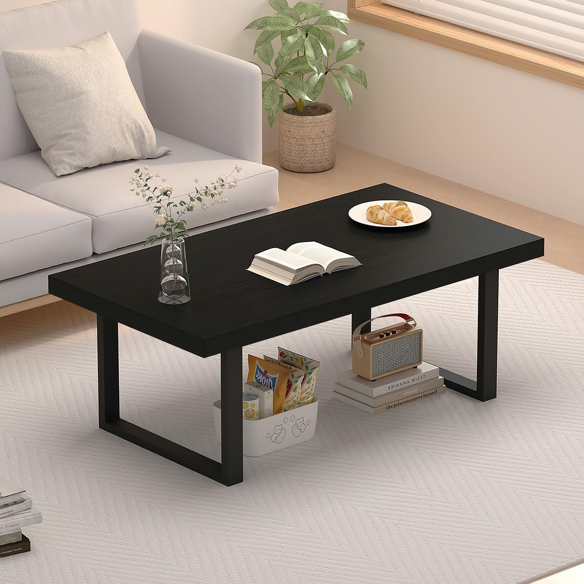 IBF Coffee Table Living Room Wooden Center Coffee Tables 100cm Black Oak