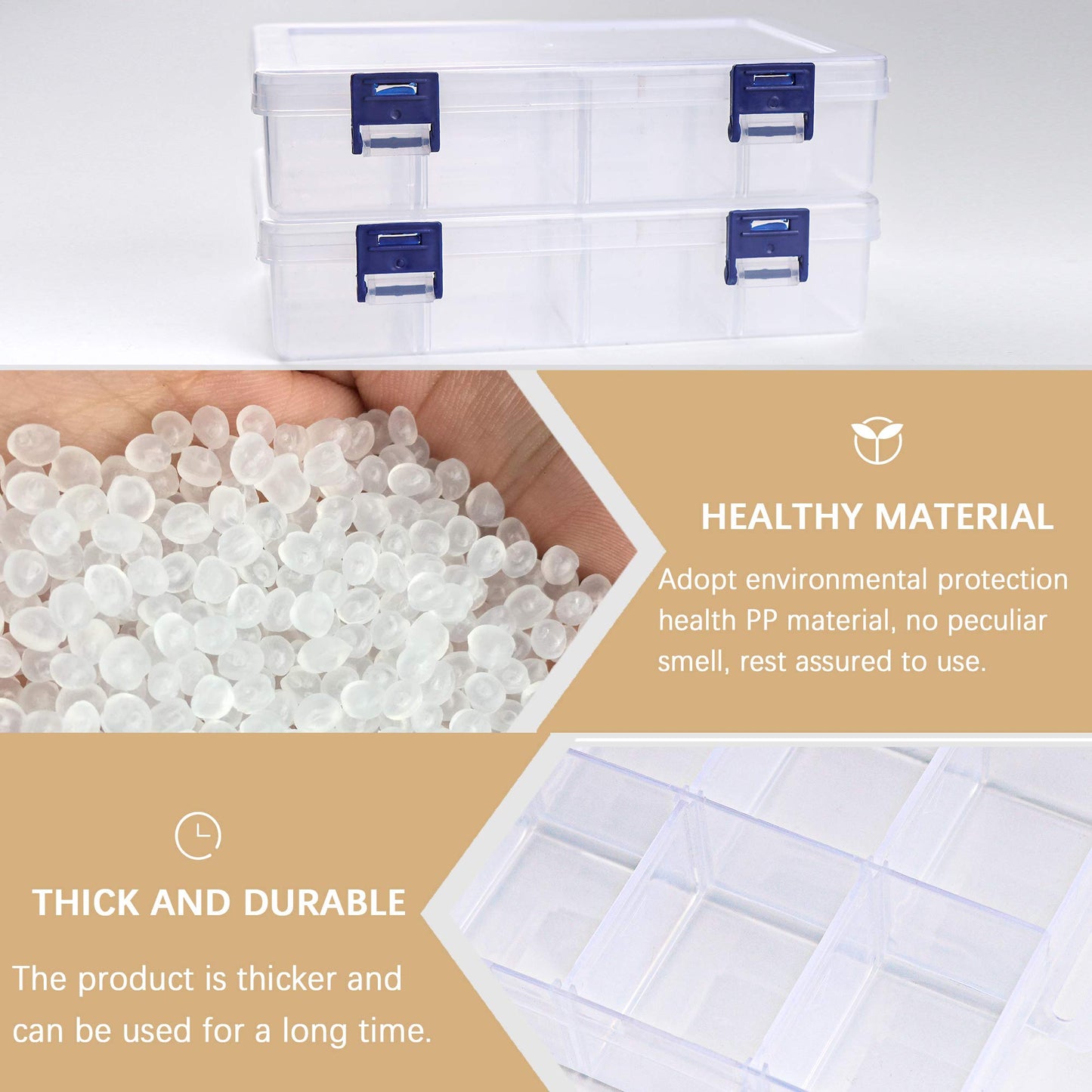 Lamondre 2 Pcs Jewellery Storage Box Bead Earring Organisers Compartment Storage Boxes Plastic Organiser Box with 8 Adjustable Dividers Containers