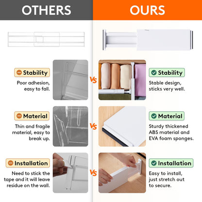 Lifewit 5 Pack Drawer Dividers Plastic 6" High, 13.5-22" Adjustable Drawer Organisers for Clothes, Expandable Dresser Separators in